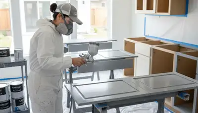 Professional cabinet painting in Chandler AZ showing freshly refinished kitchen cabinets
