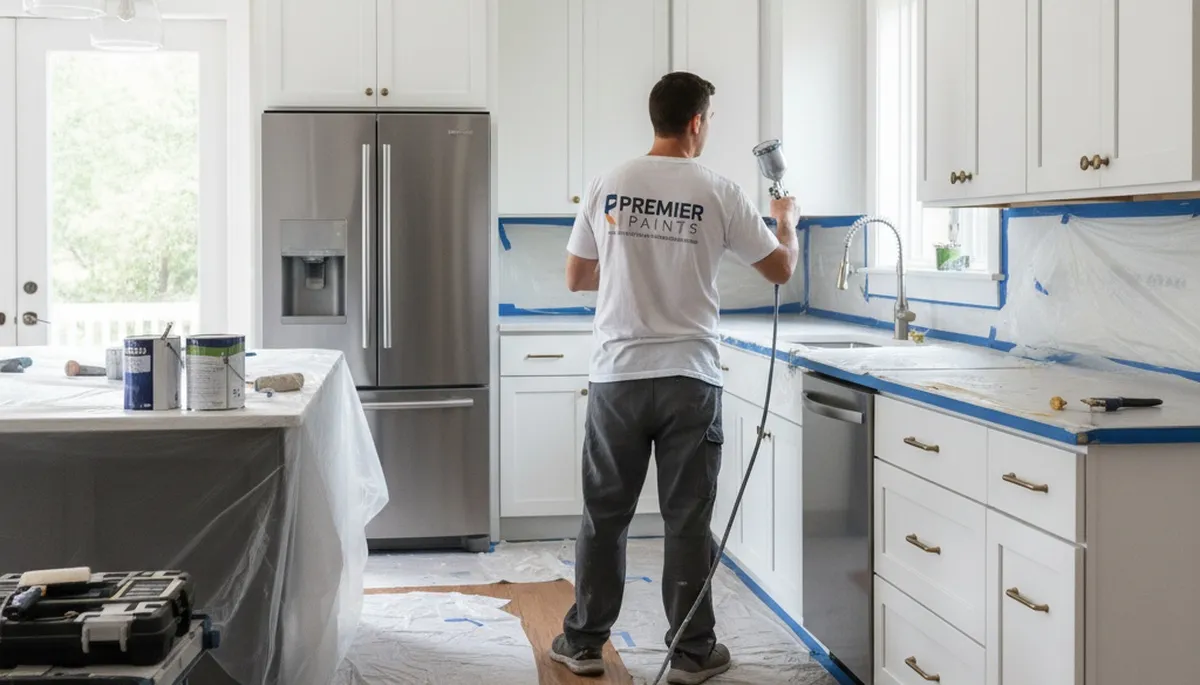 Professional cabinet painting in Chandler AZ kitchen with durable, refinished cabinets and expert painters