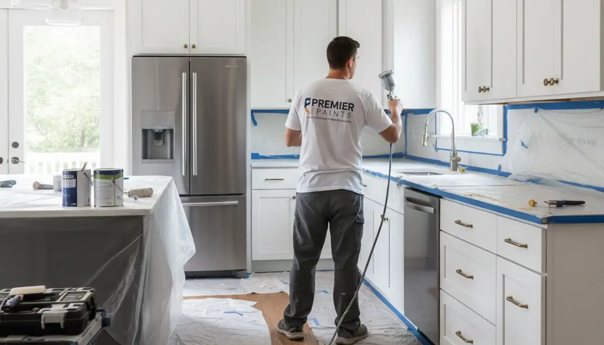 Professional cabinet painting in Chandler AZ kitchen with durable, refinished cabinets and expert painters