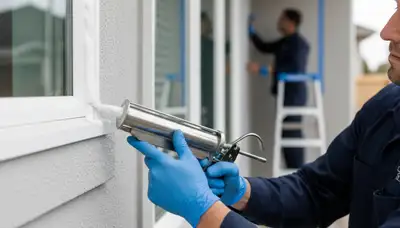 Painter applying exterior caulking for weatherproof sealing on Chandler AZ home