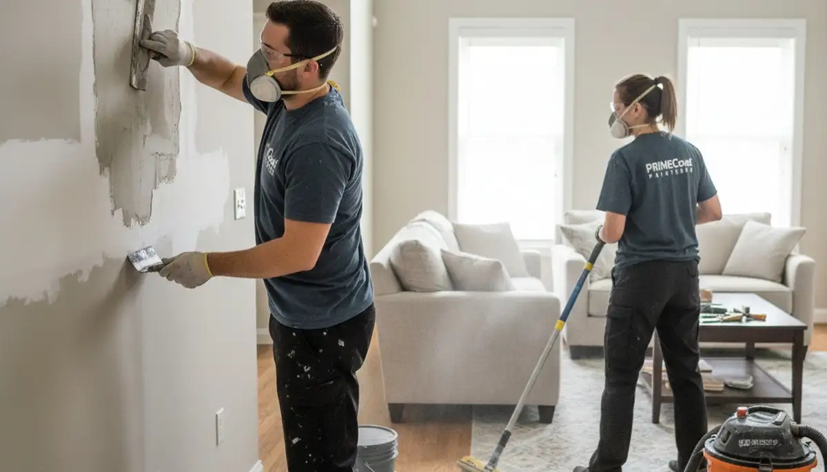 Painter repairing drywall cracks in Chandler, AZ home for seamless wall restoration