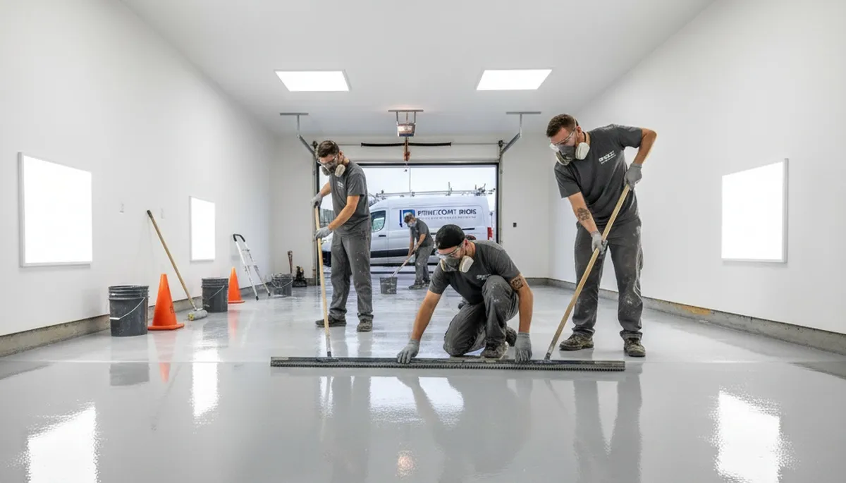 Epoxy floor coating in Chandler AZ garage with durable, glossy finish by local painting professionals