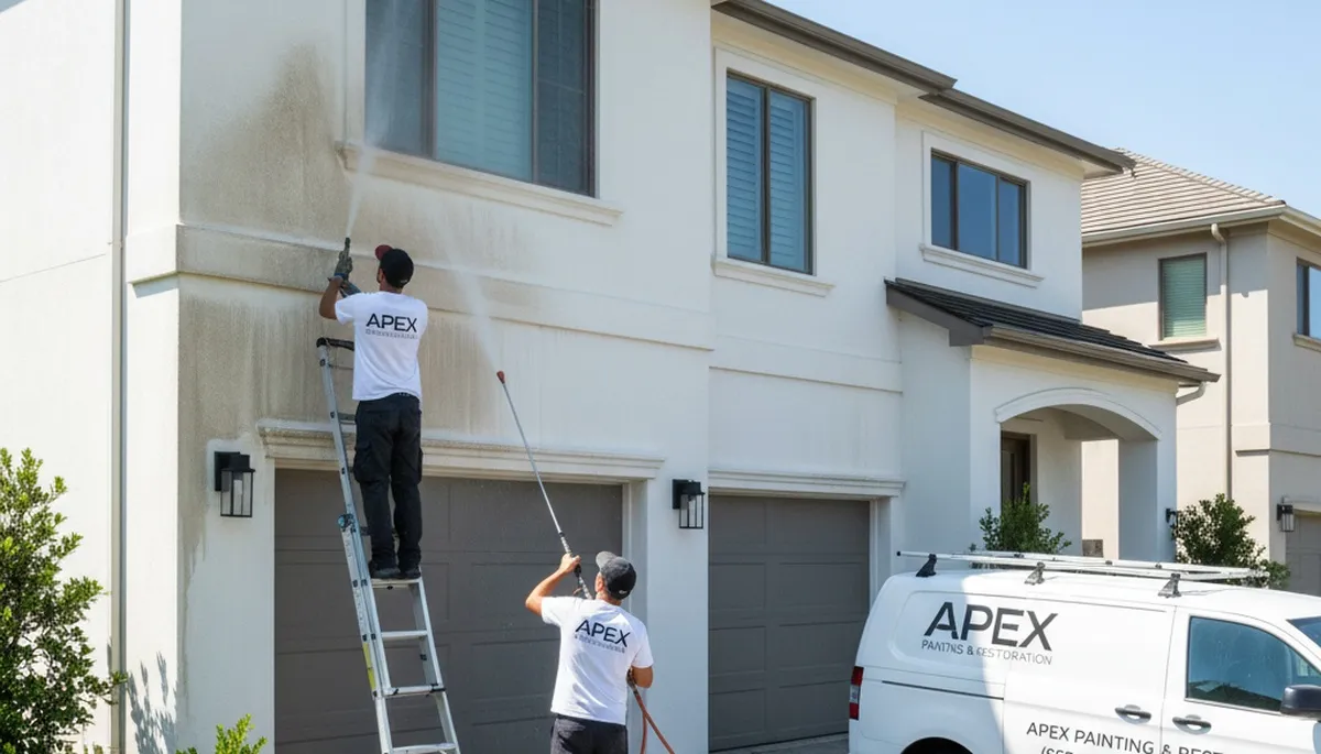 Professional pressure cleaning driveway in Chandler AZ by Desert Surface Restoration removing desert dust