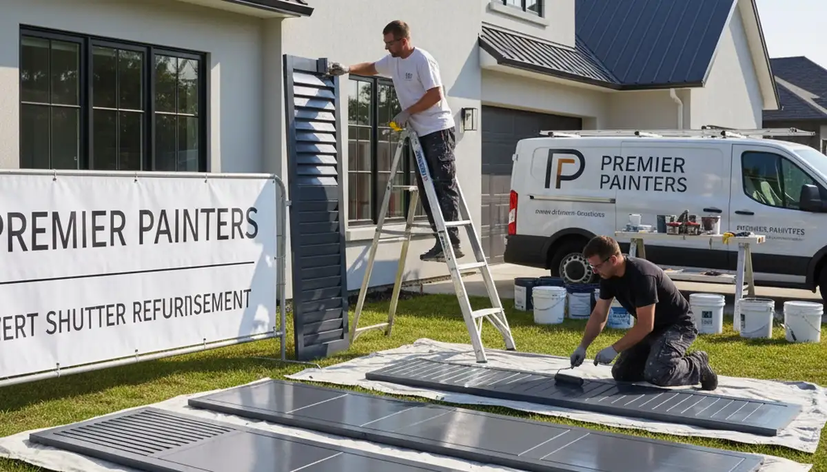 Professional shutter painting and refinishing on a Chandler, AZ home with UV-resistant coatings