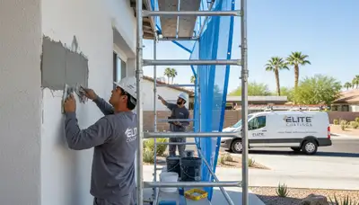 Professional stucco repair on Chandler AZ home exterior by expert house painters restoring cracks and chips