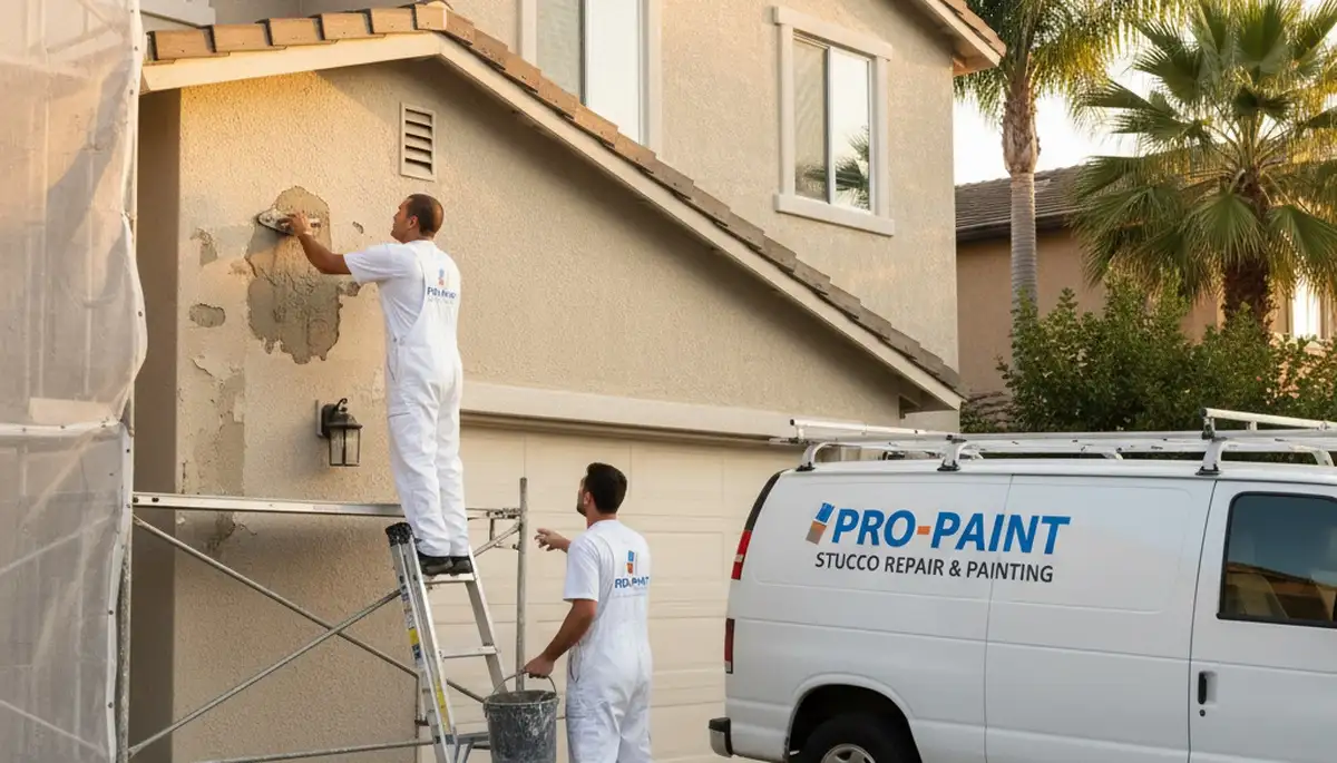 Professional stucco repair on a Chandler AZ home exterior by expert local house painters
